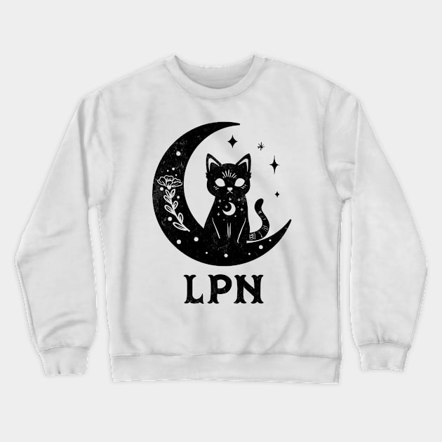 Lpn - Magical Cat On Moon Design Crewneck Sweatshirt by best-vibes-only
